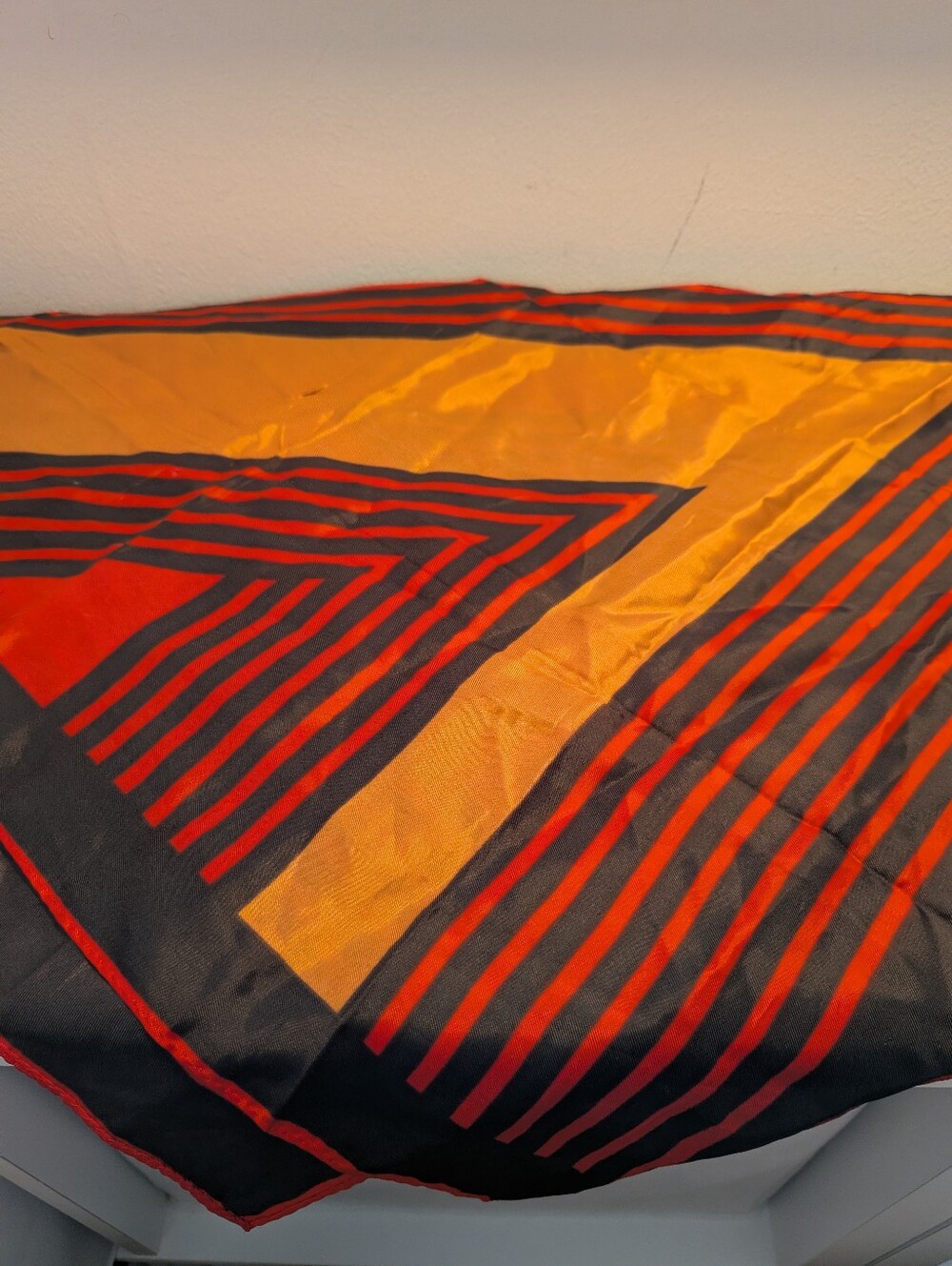Vintage Orange and Black Striped Square Scarf Elegant Accessory